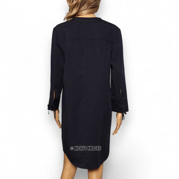 Theory Navy Blue Lace Up Tunic Dress Long Sleeve Mini Lightweight Tencel Size 6 - Picture 5 of 9
